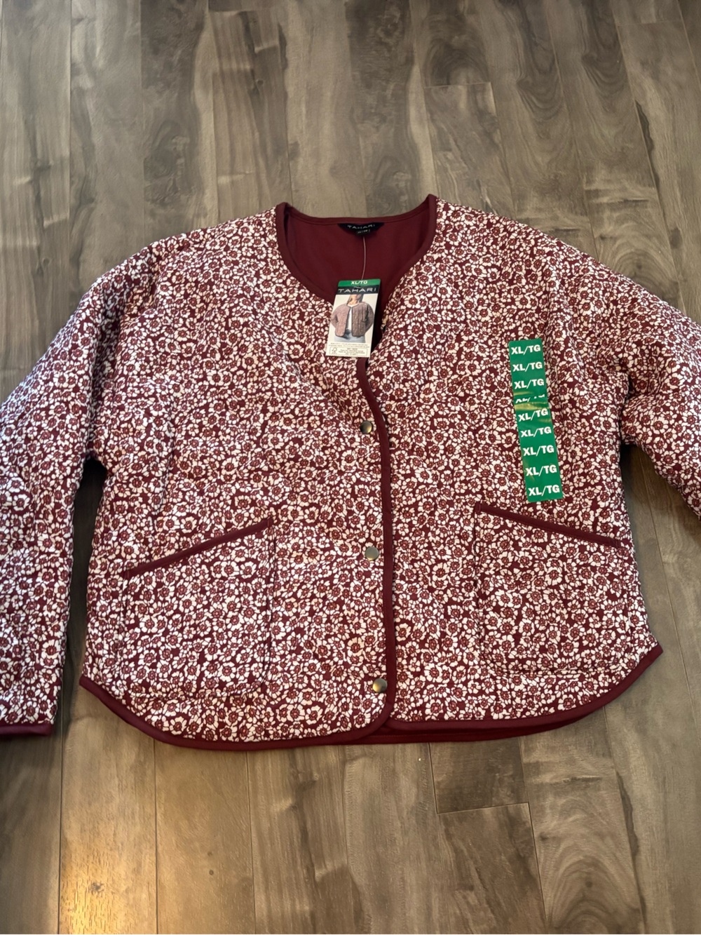 Tahari Burgundy Floral Quilted Blazer